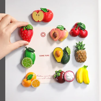  1 бр. Магнити за хладилник с плодове от смола, 3D изкуствени Ябълка, банан, ягода, Портокал, плодове, магнитни стикери за хладилник, декор