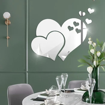  1 комплект 3D Любов сърцето си на стикер на стената огледало стикер на стената на изкуството подвижни сватбена украса декорация на детска стая стикер тоалетка