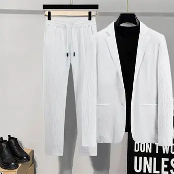  1 Комплект ежедневни облекла прост дизайн, пролетно-летен мъжки костюм с дълъг ръкав, яке с отложным яка, панталон на експозиции