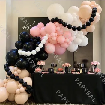  140шт Набор от бели и черни балони-гирлянди от латекс Розов цвят на кожата, Набор от балони за украса за рожден Ден и сватба, Аксесоари Globos