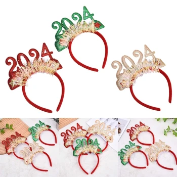  2024 Коледна украса, превръзка на главата, Коледни шапки, украшения за коса, ленти за празнични партита, лента за коса
