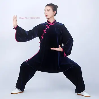  2024 облекло за тайцзицюань китайските кунфу, униформи за бойни изкуства тайцзицюань ушу, да се чувствате кадифе, потник + панталон, комплект дрехи за практикуване на тайцзицюань