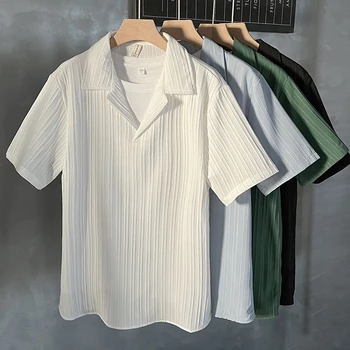  2024 Пролетна Риза с Дълъг Ръкав за Мъже, Модни Дизайнерски Ризи в Тънка Ивица Копчета С Ревери, Нова Ежедневни Корейски Дрехи За Зрели Q31