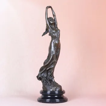  44 см, Облечена красиво момиче, бронзова статуетка на Maiden Feel The Spring Woman, скульптурная фигурка за украса на хола, хоби, ръкоделие