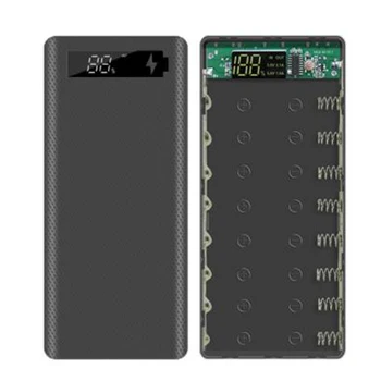  5V Dual USB 8X18650 Power Bank Калъф с цифров дисплей, зарядно устройство за мобилен телефон, държач за батерии 18650, черен