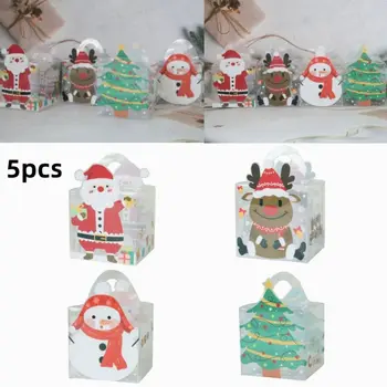  5шт Прозрачна Подарък кутия от PVC Дядо Коледа Коледна Елха Кутия Ябълки Чанта бонбони 2023 Коледна парти Декор на детска подарък опаковки