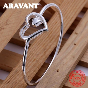  Aravant сребърен открит гривна във формата на сърце 925 проба, гривни за жени, сватбена украса за момичета