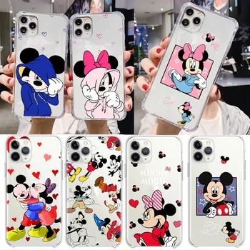  Disney Mickey Minnie Любов за Apple iPhone 15 14 13 12 11 Pro Max X XR XS 8 7 6 5 SE Прозрачен Силикон Мек Калъф За телефон Fundas