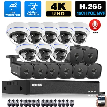  H. 265 IP Камера за ВИДЕОНАБЛЮДЕНИЕ Охранителна Система POE 4K 16CH NVR Комплект Външно IR за Нощно Виждане POE Комплект Система за видеонаблюдение 8CH 8MP XMEYE