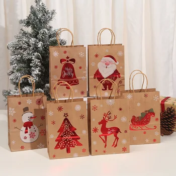  MissDeer, преносим чанта за коледни подаръци, Дядо Коледа, Снежен човек, Лосове, Ръчни торбички за опаковане на бонбони от крафт-хартия, коледни аксесоари