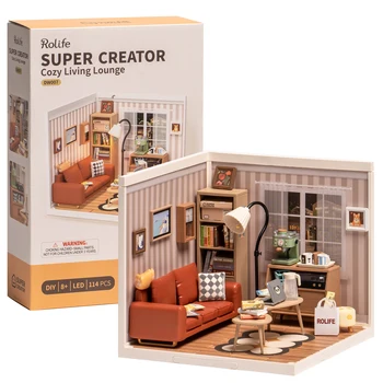  Robotime Rolife Пластмасови Играчки 3D Пъзел Super Store Cozy Living Lounge Пластмасови Изделия Миниатюрен Дом Комплект Строителни Блокове