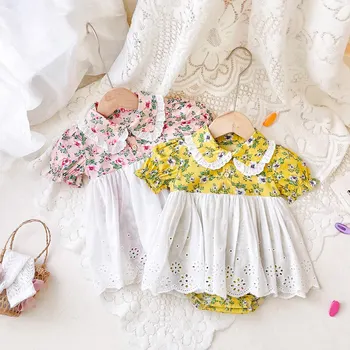  Sanlutoz Боди за малки момичета Летни дрехи за новородени момичета с цветен модел Памучни дантелени рокли тюлевые