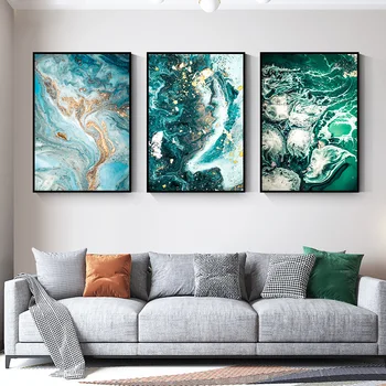  Абстрактни картини върху платно с изображение на зелено и синьо на океана, плакати и щампи, модерните стенни картини за декорация на дома в хола