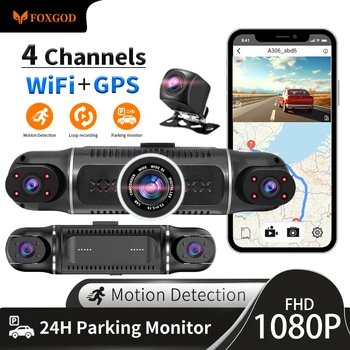  Автомобилен видеорекордер Dash Cam 4-канален 1080P GPS WiFi 24-часов Паркинг монитор Място на таблото на Пътен рекордер Запис цикъл за нощно виждане