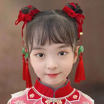  Аксесоари за коса Коледна червена превръзка на главата и Костюм, прическа Дълга лента за коса в китайски стил Фестивални фиби принцеса