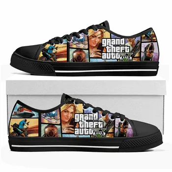  Аниме Рисунка Grand Theft Auto GTA V 5 Маратонки с ниска берцем, мъжки и Женски Юношеските парусиновые обувки, Ежедневни обувки за чифта Обувки по поръчка