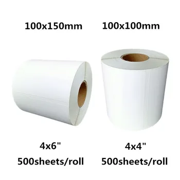  бял стикер с размер 100x100 / 150 мм, 4x4 / 6-инчов етикет за доставка, термопринтер, баркод, самозалепваща хартия