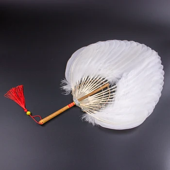  Бял фен Zhuge Liang в китайски стил, вентилатора от перлено гъши пера, детски бамбукови фен на ретро-парти, танци декор