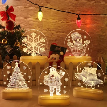  Весела Коледа, 3D led лека нощ, акрилна настолна лампа Дядо Коледа, Коледна украса за дома, подарък за Коледа, нова година декор спални