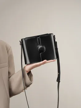  Дамски малка квадратна чанта от естествена кожа, чанта за мобилен телефон от телешка кожа, изискана благородна чанта през рамо за жени