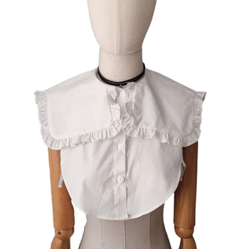  Дамски плисирани правоъгълен шал с голям ревера, изкуствен яка, копчета, къса риза