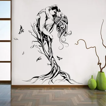  Двойката стенни стикери Абстрактно дървото на любовта Винилови стикери за стена Романтична спалня Домашни врати и прозорци Стикери за декорация на стените Q5