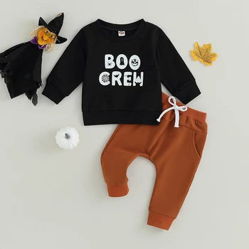  Детски Дрехи за момчета на Хелоуин, ежедневни hoody с дълги ръкави и анимационни писмото принтом, комплект панталон за малки деца, есенни комплекти дрехи от 2 теми