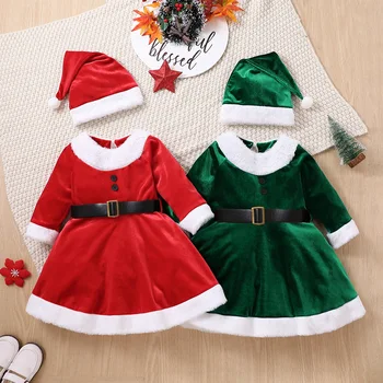  Детско Коледно рокля за Нова година, рокля за момичета, сладко червено-зелена рокля, рокли Дядо Коледа рокли за Коледната елха