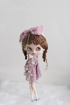  Дрехи за кукла Blythe е подходящ за размера на 1/6 OB24, нови розови шапки и розова дълга яке с лек аромат за есента на жените