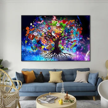  Дървото на Живота, Акварел, Живопис с маслени Бои върху Платно Абстрактни Цветни Цветни Плакати и Щампи Съвременната Картина за Хола Cuadro