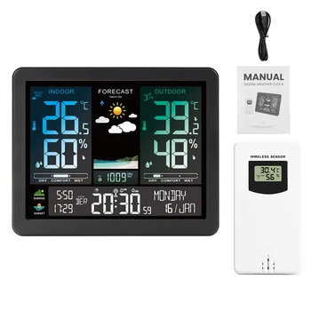  Е-метеорологичната станция Интелигентна часовник с цветен екран Показване на температура и Влажност на въздуха Прогнозата за времето на Алармата на 8 езика