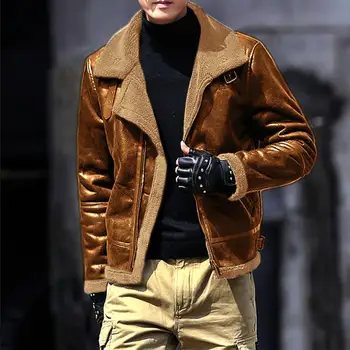  Есенно-зимно мъжко палто, дебел дълъг ръкав, отложной яка, плюшен яке за мъже в контрастен цвят, Мъжки индивидуална яке със средна дължина