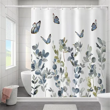  Завеса за баня с папийонка и цветен модел, елегантна завеса за душ с обратна страна, куки за облицовки от полиэстеровой непромокаем плат за баня, душ завеса за баня