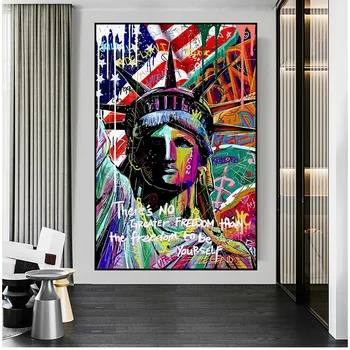  Известната Статуя на Свободата в стената, абстрактно изкуство, цветни платно, плакат, модулен модел за домашен декор