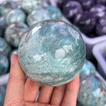  Каменна топка Tianhe от естествен кристал, синьо-зелен светлинен минерал, за декорация на дома, лечебен камък