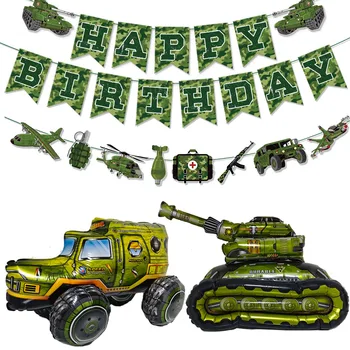  Камуфляжные украса за рожден Ден, военни аксесоари за партита, резервоар, балон, банер честит рожден Ден, Топперы за кексчета за момчета и момичета