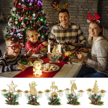 Коледен Златен Железен Свещник Дядо Снежинка Свещник Коледна украса за дома на масата Украса на Коледни подаръци