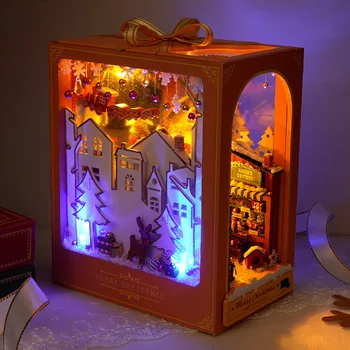  Коледна Книга Ръчно изработени 3D Дървен Куклена Къща Миниатюрен DIY Къща Комплект Поставка За Книги Модел Играчки, Декорации за Възрастни Подаръци за Момичета Момчета