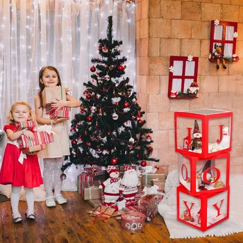  Коледна украса Голяма червена прозрачна кутия Joy Joy Box Blocks Украса за празнични партита, начало декор 30 X 30 см
