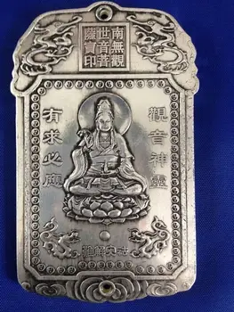  Коллекционный китайски Амулет Тханка от тибетския сребро с дърворезба Гуан Ин, Изящни Статуетки на Бодхисатва Клан-ин, Малки Висящи фигурки