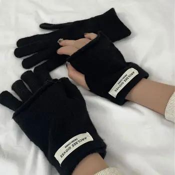  Корейски Възли Ръкавици С Двойна Употреба, Топли Зимни Ръкавици От Изкуствена Кашмир Без Пръсти, Ръкавици Без Пръсти За Момичета, Студент Писмо