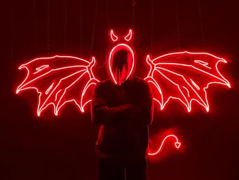  Крилата на Дявола Неонова реклама за Cosplay Снимка от Хелоуин на Крилата на Ангела на Рога на Демон И Опашката Декор Парти Украса Фотозоны Red Wings