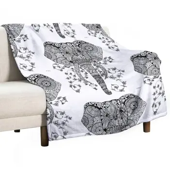  Мандала 8 - Слон, ръчно рисувани в стила на мандала zentangle, Пледовое Одеяло на Луксозна Марка, Дивани и Одеяла