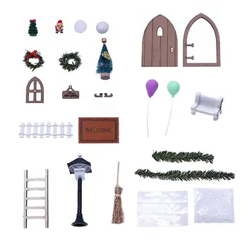  Мебели за куклена къща, мини-врата за куклена къща, аксесоари за украса във вид на елф, фея, Малка коледа интериор на улицата, на миниатюрна дървена