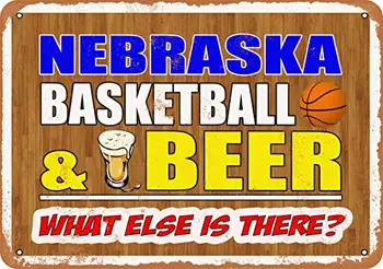  Метална табела - Баскетбол и бира от Небраска - ретро вид