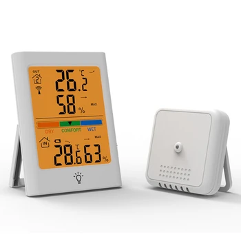  Метеорологичната станция, вътрешен и външен термометър, безжичен дисплей, Цифров монитор температура и влажност на въздуха захранва от USB, водоустойчив IP4