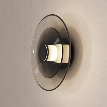  Модерен минималистичен Амбър Стъклен Диск монтиран на стената лампа Led Спалня Хол Златисто-Черно Вътрешна Декорация на Дома, Стенни Светлинното устройство