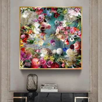  Модерен скандинавски интериор, ярки картини с цветя на божур, плакати и щампи, цветни стенни пана с букети за хол