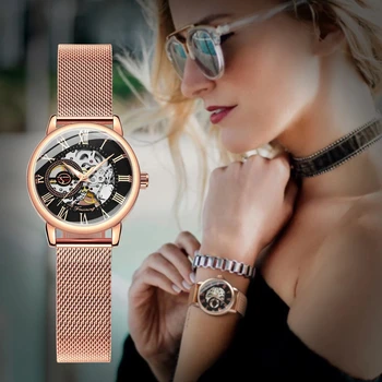  Модерни елегантни часовници с скелетоном Forsining 99 за жените, нови механични ръчни часовници луксозна фабрика за дамски часовници Golden Rose