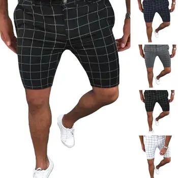 Мъжки Ежедневни Панталони Лятна Мода В Клетка С Принтом, Тънки Еластични Шорти за Мъже, Бизнес Шорти, Мъжки къси панталони, мъжки